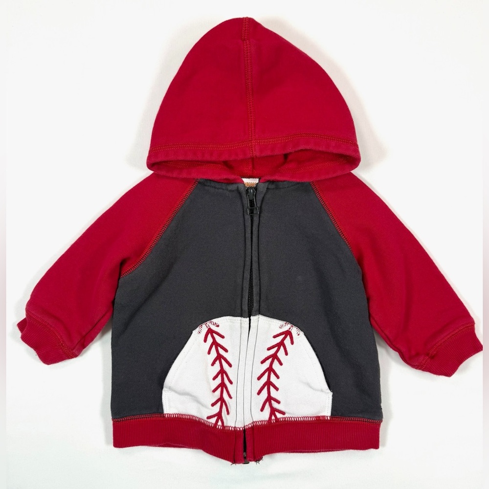 GYMBOREE Baby Boys’ Red‎ Baseball Pocket Slugger Raglan Full Zip Hoodie 6-12M